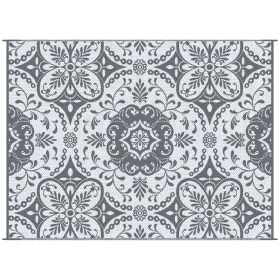 9' x 12' RV Outdoor Rugs / RV Outdoor Carpet with Carrying Bag, Gray & White Floral