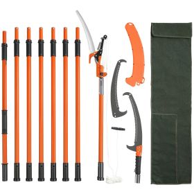 Manual Pole Saw, 7.3-27 ft Extendable Tree Pruner, Sharp Steel Blade and Scissors High Branches Trimming
